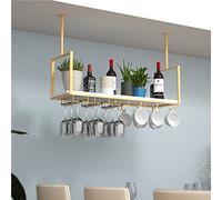 Ceiling Hanging Bar Unit Ceiling Shelf Kitchen Pot Pan Rack Wooden Wine Rack Wine Glass Holder, Hanging Storage Shelves for Organize Mugs Cooking Utensils Gold Floating Flower Stand (Size :