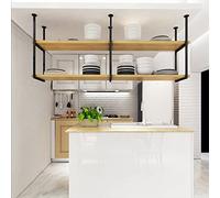 Ceiling Hanging Bar Unit Ceiling Shelf - Solid Wood And Black Iron Storage Rack & Shelves，Kitchen Pot Pan Bar Wine Holder Flower Stand Ceiling-Type Suspended Shelving (Size : 100x30x80cm)