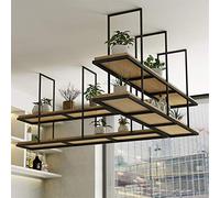 Ceiling Hanging Bar Unit Hanging Ceiling Shelf Nordic Iron Solid Wood Ceiling Rack, Storage Kitchen Hallway Rail Shelf Utensil Cutlery Holder,Hanging Decorative Flower Stand, Black (Size : 150x30x80c