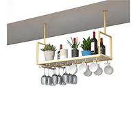 Ceiling Hanging Bar Unit Hanging Storage Shelves Flower Stand, Ceiling Shelf for Organize Cooking Utensils Kitchen Pot Pan Rack Wooden and Metal Wine Rack Wine Glass Holder, Gold (Size : 10