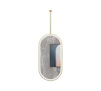 Ceiling Hanging Mirror With LED Light,Oval Shape,3 Colors,Dimmable Dressing Table Makeup,Suitable for Cloakroom Home and Entryway(Gold,40x80cm)