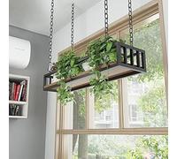 Ceiling Hanging Plant Shelves Flower Pot Stand, Decorations Display Shelves With Iron Chain Article And Wood Bottom Floating Hanging Basket, Kitchen Storage Shelving Wine Holder, 140x25x15cm