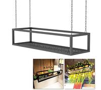 Ceiling Hanging Plant Shelves Flower Pot Stand, Floating Suspended Shelving Kitchen Pot Pan Storage Rack, Metal Iron Decorations Display Shelf Wine Glass Holder for Bar Living Room Flower Shop