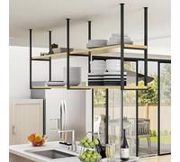 Ceiling Hanging Shelf - Plant Flower Stand Kitchen Pot Storage Holder with Creative Wood and Metal Iron Frame Wine Rack, Suspended Floating Shelves for Wall(90x30x80cm)