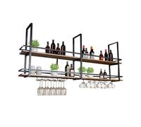 Ceiling Hanging Wine Glass Holder, 2-Tier Wall Mounted Solid Wood Storage Rack with Guard Rails for Kitchen, Bar, or Loft