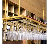 Ceiling Hanging Wine Rack, Adjustable Storage for Home, Kitchen, Bar, and Pantry, Upside Down Wine Cup Holder, Gold Finish, Fits Various Bottle Sizes, Space-Saving Design