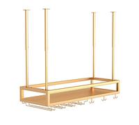 Ceiling Hanging Wine Rack Gold Iron Modern Design Upside Down Wine Holder Stemware Shelf Elegant Home Decor for Bars Restaurants Kitchens Perfect Wine Bottle Storage Solution