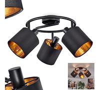 Ceiling lamp Alsen, Modern Ceiling lamp Made of Metal/Fabric in Black/Gold Colour, 3-Flame, with Adjustable spotlights, Round spot in Retro/Vintage Design, 3 x E14, Without Bulb