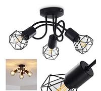 Ceiling lamp Baripada, Ceiling lamp Made of Metal in Black, 3-Flame, 3 x E14 Socket, spot in Retro/Vintage Design in Grid-Look and Light Effect on the Ceiling, Without Bulbs