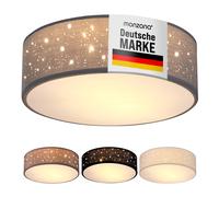 MONZANA® 30cm Round Fabric Ceiling Light | Starry Sky Perforated Material Circular Ceiling Lamp | Light Shade 1xE27 40 Watt Socket | Bedroom Lounge Childrens Room Office | Grey