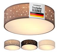 MONZANA® 38cm Round Fabric Ceiling Light | Starry Sky Perforated Material Circular Ceiling Lamp | Light Shade 2xE27 40 Watt Socket | Bedroom Lounge Childrens Room Office | Taupe