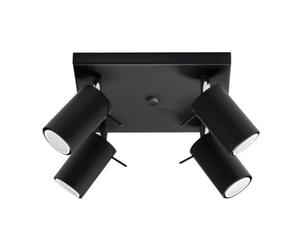 Ceiling lamp LED Ring SL.0094 SOLLUX Modern Plafond lamp Black GU10 4-Light Steel Round for the Kitchen and the Bedroom