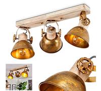 Ceiling lamp Orny, 3-Flame Ceiling Spotlight Made of Wood and Metal in Bronze Colour, Industrial/Vintage Look Room lamp, 3 x E27, The lamp Heads are Adjustable,Without Bulbs