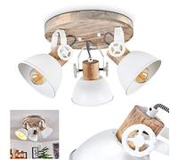 Ceiling lamp Orny, 3-Flame Room lamp Made of Wood and Metal in White, Industrial/Vintage Look Ceiling Spotlight, Round with 3 x E27, The lamp Heads are Adjustable,Without Bulbs