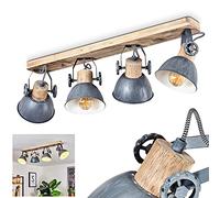 Ceiling lamp Orny, 4-Flame Ceiling Spotlight Made of Wood and Metal in Grey, Industrial/Vintage Look Indoor lamp, 4 x E27, The lamp Heads are Adjustable,Without Bulbs