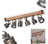 Ceiling lamp Pehefito, Modern Ceiling lamp Made of Wood/Metal in Brown/Black, Ceiling lamp in Industrial Design with Wooden Beams and Adjustable lampshades, 6-Flame, 6 x GU10, Without Bulbs