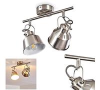 Ceiling lamp Safari, Metal Ceiling lamp in Brushed Steel/White, 2-Flame, with Adjustable spotlights and Light Effect, 2 x E14 Socket, Retro/Vintage Design Spotlight, Bulbs not Included