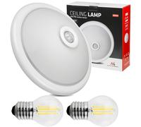 Ceiling Lamp with Motion Sensor 2x 6W E27 Hallway Staircase Dusk to Dawn Energy [EEK: E]