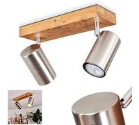 Ceiling lamp Zuoz, Ceiling lamp Made of Metal in matt Nickel and Wood, Vintage/Retro Look Indoor lamp, lamp Heads can be Turned and swivelled, 2 x GU10,Without Bulbs