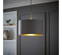 ValueLights Reni Warm Grey and Metallic Gold Large Ceiling Drum Lamp Shade - Size: 34.5 x 20 x 34.5cm - Wilko