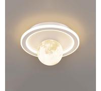ceiling light bedroom Cm Moon Flush Mount Light, 13cm Height, 3-Color Dimmable LED, Iron and Resin, for Hallways, Entryways(Round)