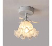 ceiling light bedroom Small Shabby Chic White Flower Glass Shade Flush Mount Fixture for Kitchen Hallway Bathroom Porch(White,A)