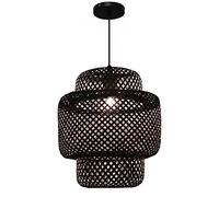 Ceiling light, Black E27 Vintage Hanging Lights Retro Bamboo Lantern 3-in-1 Design Wicker Lamp Modern Rattan Basket Ceiling Pendant Light Fixtures Kitchen Island Foyer Bedroom Hallway