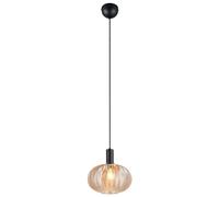 Ceiling Light Black Elvezia Pendant Matt Amber-Coloured Glass Shade Trio