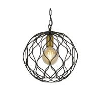 1 Light Round Ceiling Fitting Pendant With Black Wavey Bar and Gold Lamp Holder