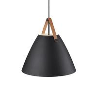 Ceiling Light Black Metal Pendant With Real Leather Strap 48cm Requires Lamp