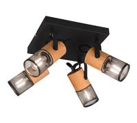 Ceiling Light Black Tosh 4 Spot Plate Matt & Natural Wood Trio 804300432