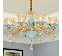 Ceiling Light Blue Ceramic Crystal Chandelier European Luxury Flowers Warm Light LED Lamp * 8 Creative Fashion Home Villa 85 * 85 * 50cm