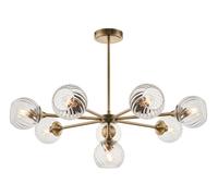 Endon 103172 Allegra 8lt Pendant Antique brass plate & clear spiral glass 8 x 7W LED E14 (Required)