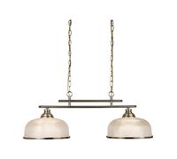 2 Light Antique Brass Finish Ceiling Bar Light with Halophane Ribbed Glass Shade