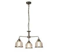 3 Lights Antique Brass Finish Ceiling Pendant Light with Halophane Glass Shades