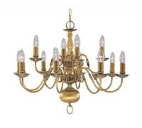 Pendant Light Antique Brass 12 Light Flemish Chandelier E14 Dimmable Ceiling