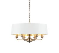 Endon 98933 Highclere 6lt Pendant Antique brass plate & vintage white fabric 6 x 40W E14 candle (Required)
