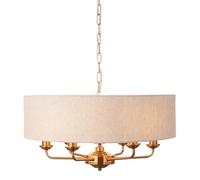 Endon 110722 Highclere 6lt Pendant Vintage brass & natural linen 6 x 6W LED E14 (Required)