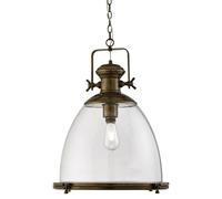 Industrial Pendant Large 1 Light Painted Antique Brass Finish Clear Glass Shade