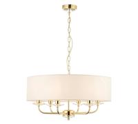 Ceiling Light Brass Nixon 6 Pendant Chandelier Cream Shade Endon 70561