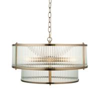 Ridgeton 5lt Ceiling Pendant Light In Antique Brass Clear Ribbed Glass 110944