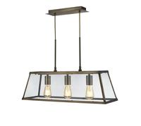 3 Lights Antique Brass Finish Pendant Bar Ceiling Fitting Light with Clear Glass