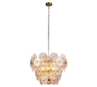 Searchlight Lighting Wagon Wheel 9 Light Pendant Bronze Amber Glass
