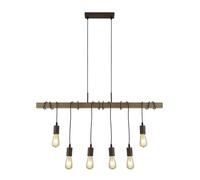 6 Lights Brown Wood Finish Pendant Ceiling Fitting Light with Black Lamp Holders