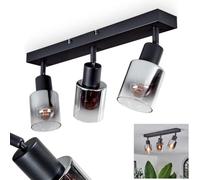 Ceiling Light Cevio, Modern Ceiling lamp Made of Metal/Glass in Black/Smoke/Amber Colours, Adjustable Light in Retro/Vintage Design with Smoked Glass Shades, 3 x E14, Without Bulbs