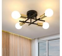 Ceiling Light E27 4-Lights Black Gold 45Cm Iron Semi Flush Mount