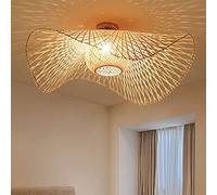 Ceiling Light E27 Natural Ceiling Lamp Made of Bamboo Rattan Ceiling Light Vintage Country Lighting Adjustable Height Hat Lampshade Retro Pendant Light Corridor Lamp Bedroom Living Room Lamp,75cm