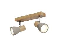 Lindby Filiz spotlight, 2-bulb, 27 cm, wood, concrete, E14