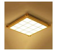 Ceiling Light Fixture Led Wooden Square Japanese-Style Ceiling Lights Ultra-Thin Lighting Quadrilateral 3-Color Dimmable Flush Mount Ceiling Lamp Fixture for Living Room Bathroom/Three-Color Light