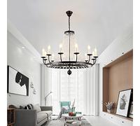 Ceiling Light Fixture Pendant Light, Multi Lights Candle Pendant Rustic Black Iron Chandelier with Beaded Crystal Decor (10 Light) (Black 12 Light)